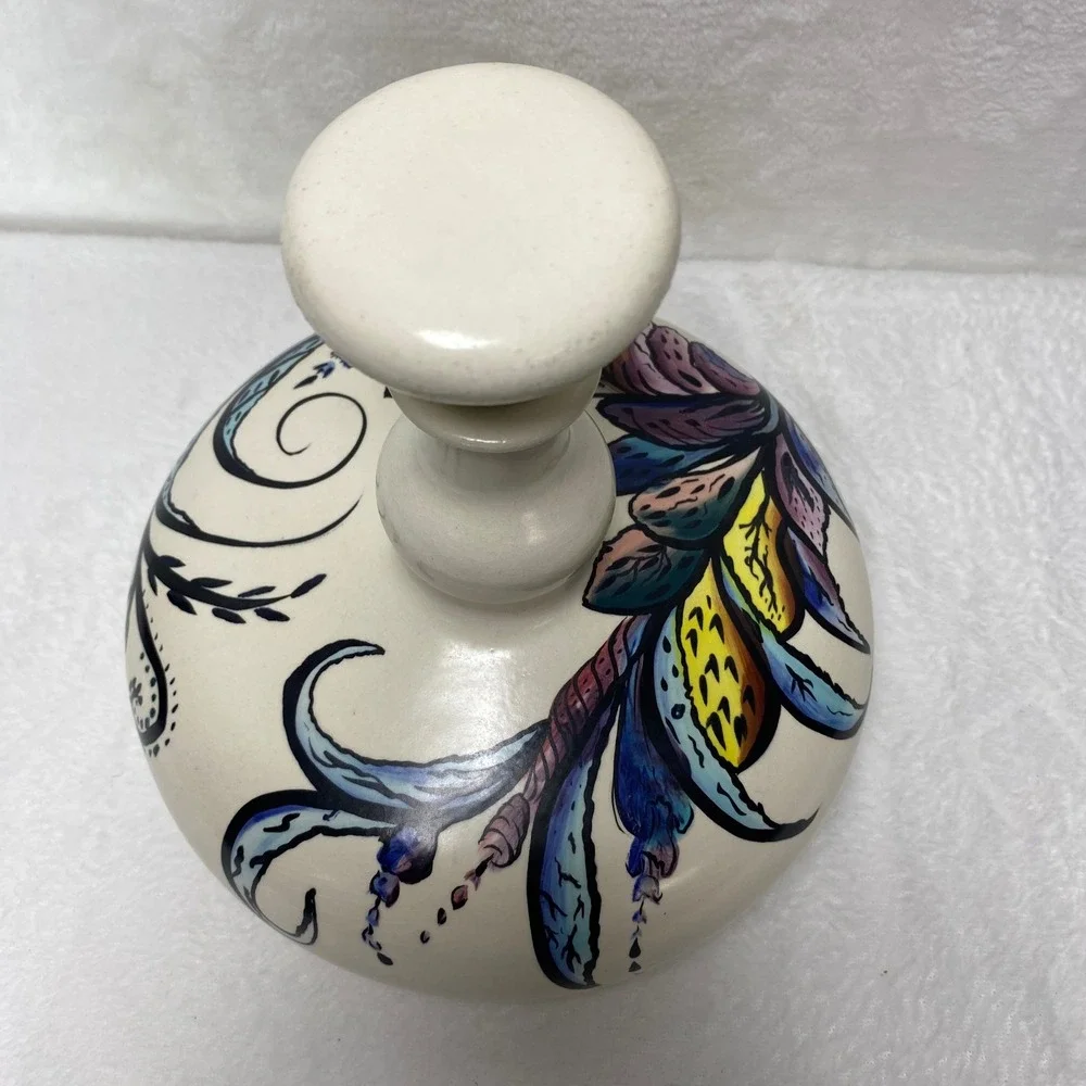 VTG‎ Ceramic Colorful Decanter Decorative Hand Painted Floral Boho Mexico Decor